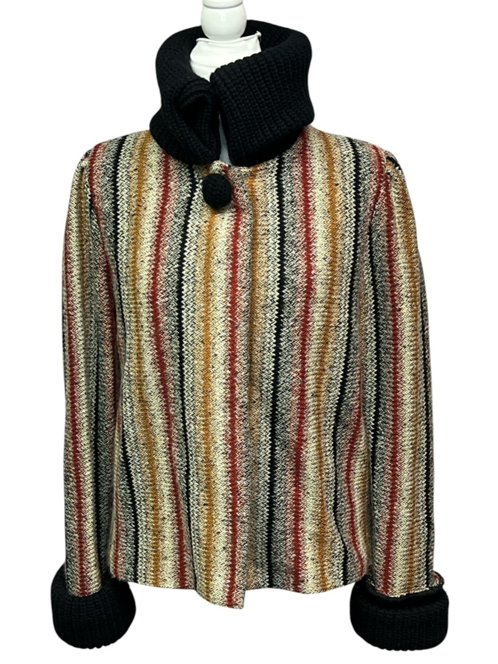 Phyllis Sues Striped Jacket with Knit Collar and Cuffs